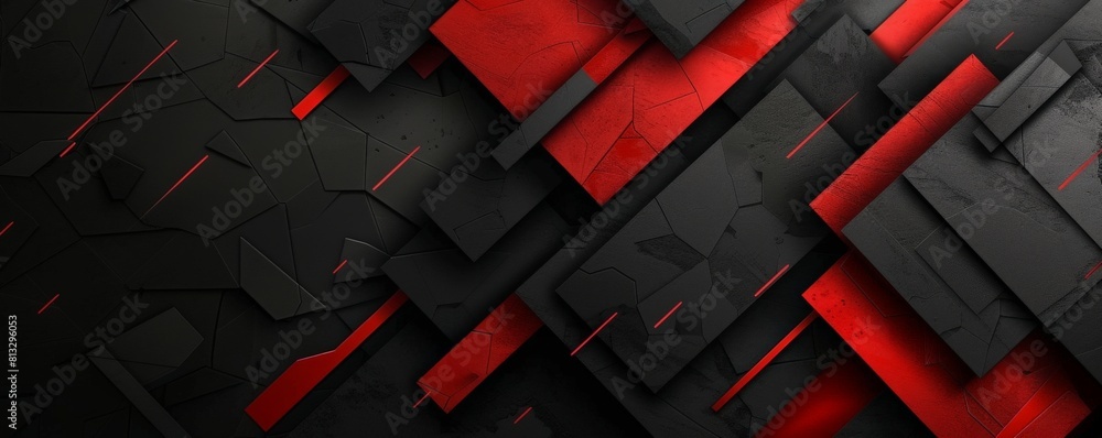 Poster abstract 3d rendering of black and red geometric shapes. futuristic technology, sci-fi background co
