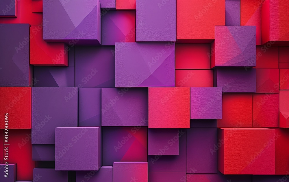 Poster abstract 3d rendering of geometric shapes. violet and red cubes.