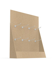 Cardboard plastic pegs corrugated shelf bin with hook peg board counter display template. 3d illustration