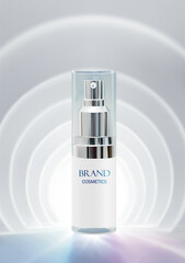 Cosmetic brand product in ring light background . Beautiful flyer or banner for cosmetic ads.Realistic vector illustration