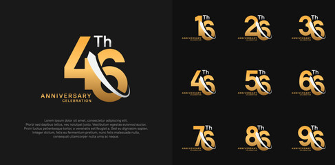 anniversary vector set. gold color with silver swoosh can be use for celebration