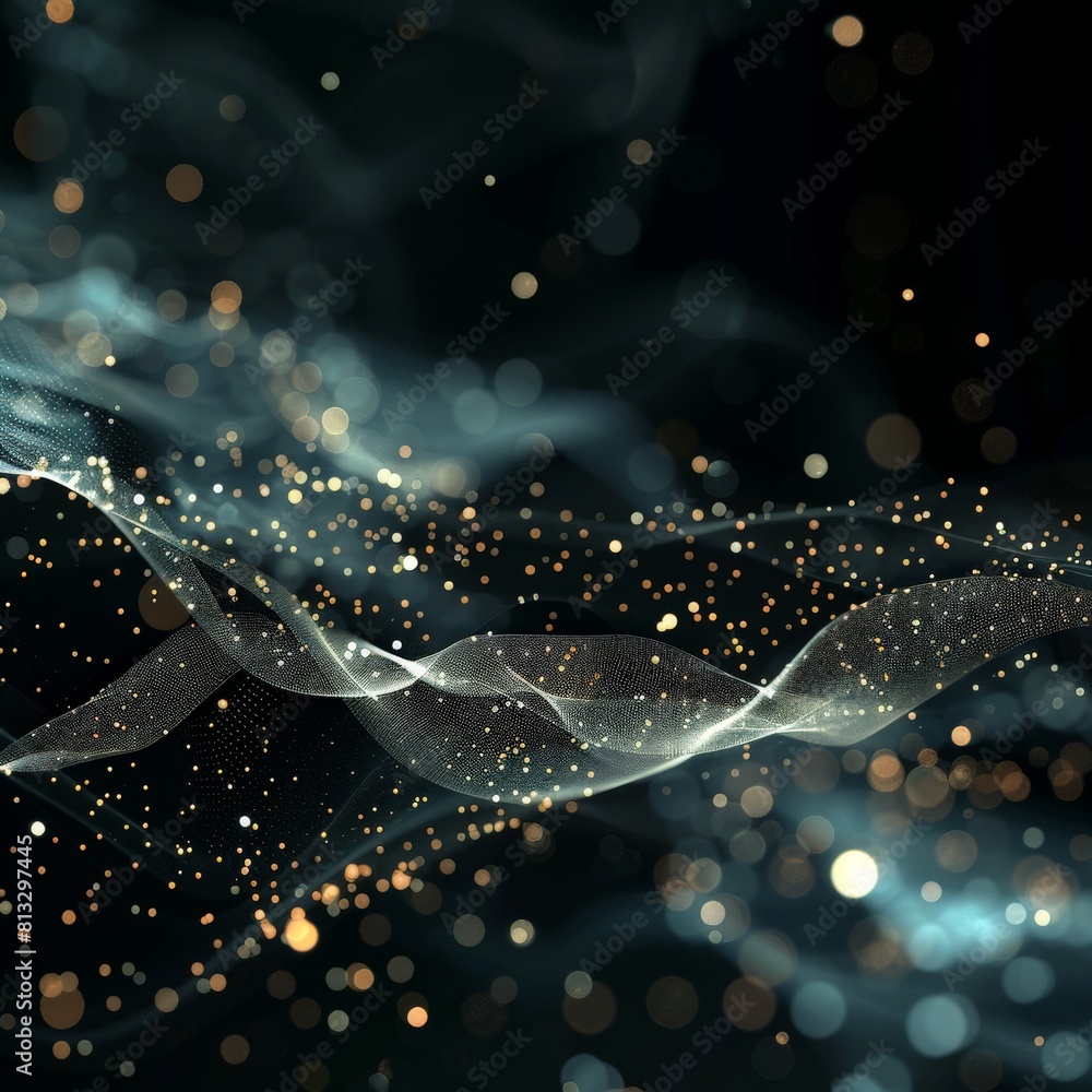 Poster abstract glowing futuristic wave with shiny particles.
