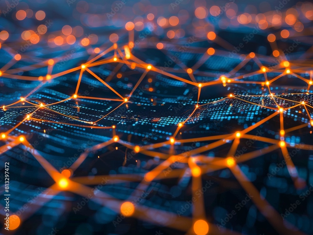 Poster abstract glowing orange plexus. futuristic neural network concept.
