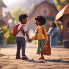 3D animation of two young children with dark skin and curly hair celebrating life