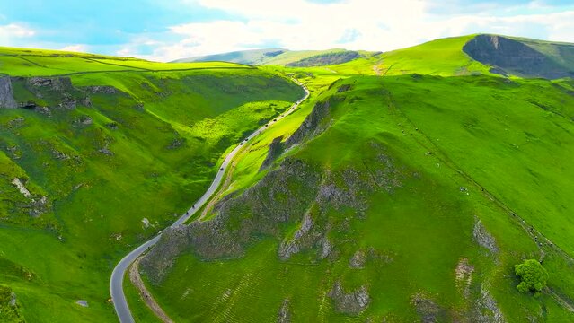 Aerial view of Mam Tor, a hill near Castleton in the High Peak of Derbyshire, England, UK