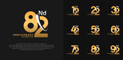 anniversary vector set. gold color with silver swoosh can be use for celebration