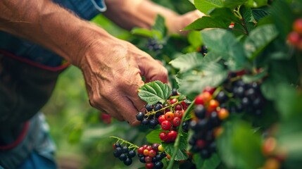 A person picking fresh berries from a bush.