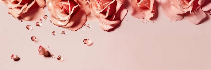 close-up of pink rose champagne motion splash