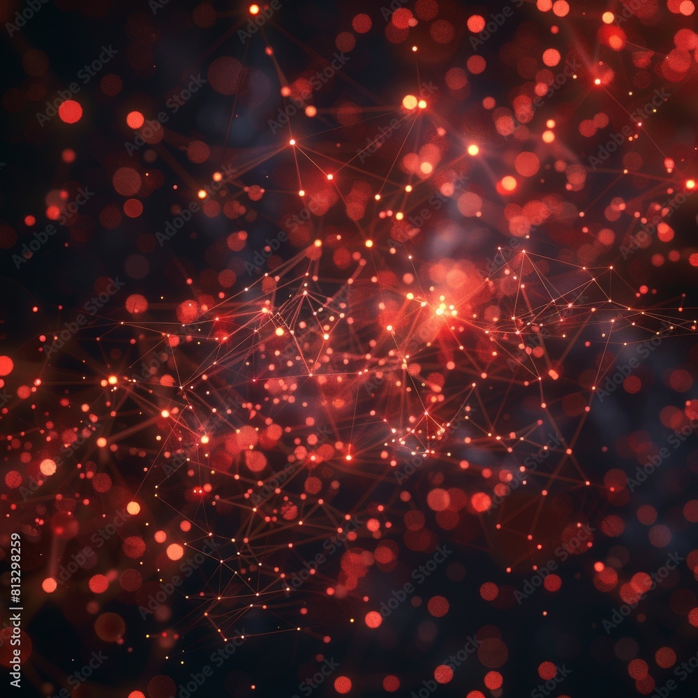 Poster abstract red glowing dots and lines on dark background