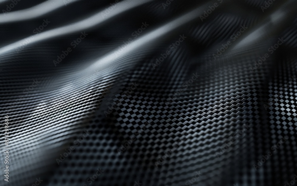 Poster black metal mesh with smooth waves. abstract 3d render of nanotechnology surface. futuristic backgro