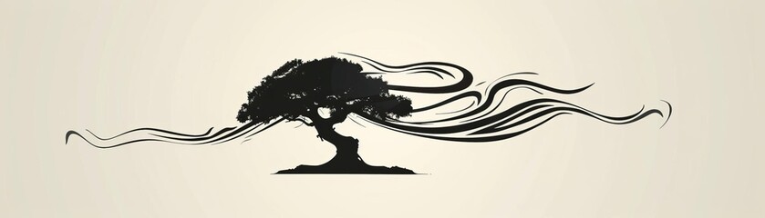 Obraz premium Design a minimalist logo where the silhouette of a tree is filled with fluid, swirling patterns This could be a great branding element for businesses related to sustainability, environmental conservat