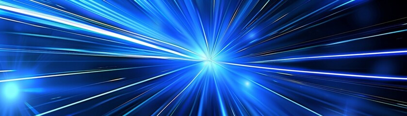 Blue and white laser beams on a black background