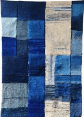 Sapphire tapestry with a minimalism style, mixed media on fabric. Contemporary painting. Modern poster for wall decoration