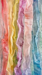 Rainbow ruffled ruffles in various colors on a white background with striped patterns, background