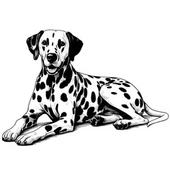 Cute Dalmatian in full-body, hand drawn sketch. Vector isolated on white background	