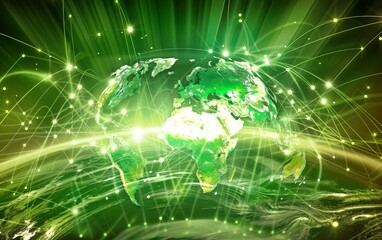 Obraz premium The green earth is surrounded by a glowing green network.