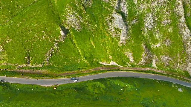 Aerial view of Mam Tor, a hill near Castleton in the High Peak of Derbyshire, England, UK