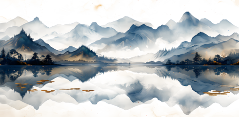 It feels like a wonderful landscape painting drawn in a completely simple way with ink, high quality, artistic on white and transparent background