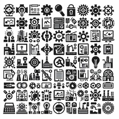  A picture containing black process icons such as strategy, teamwork, communication and more.