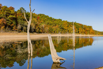 Sunny view of the beautiful fall color of Hobbs State Park-Conservation Area