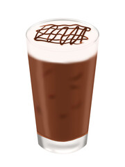 グラスに入ったアイスカフェモカ(アイスココア)　ホイップクリームとチョコレートソース