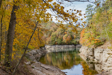 Sunny view of the beautiful fall color of Hobbs State Park-Conservation Area