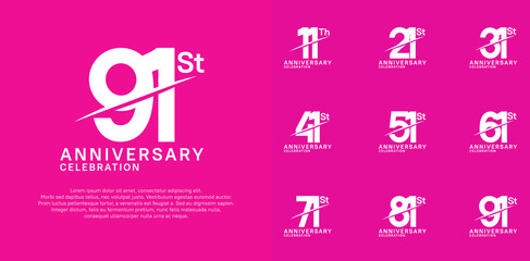 anniversary logotype vector set with white color and slash for celebration day