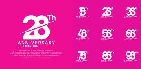 anniversary logotype vector set with white color and slash for celebration day