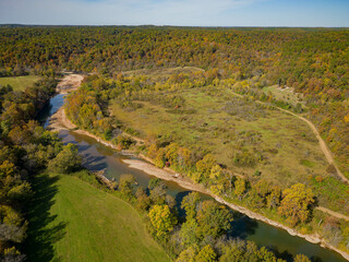 Aerial view of the rural autumn landscape of Hindsville