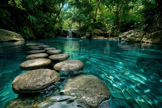a path through the water made of flat stones