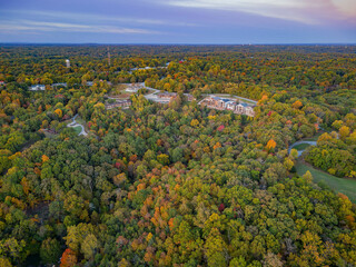 Sunrise aerial view of the Hobbs State Park-Conservation Area landscape