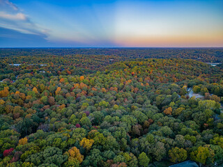 Sunrise aerial view of the Hobbs State Park-Conservation Area landscape
