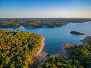 Sunrise aerial view of the Hobbs State Park-Conservation Area landscape