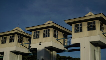 The sluice control building at a dam