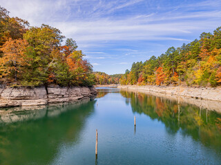 Sunny view of the beautiful fall color of Hobbs State Park-Conservation Area