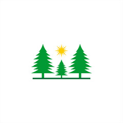 fir tree logo design, three fir trees and the sun, leaves, nature, green, agriculture logo design