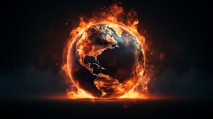 The image shows a planet on fire. The planet is surrounded by flames and looks like it is about to explode. The image is very dramatic and conveys a sense of urgency.