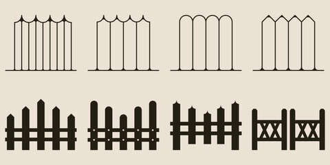 Set bundle fence Minimalist line art and vintage logo icon and symbol illustration creative design.