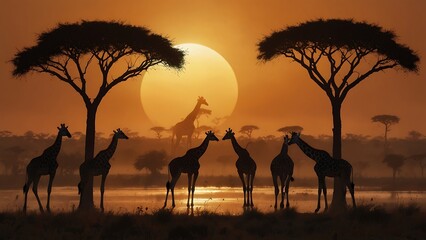 Fototapeta na wymiar giraffe at sunset 