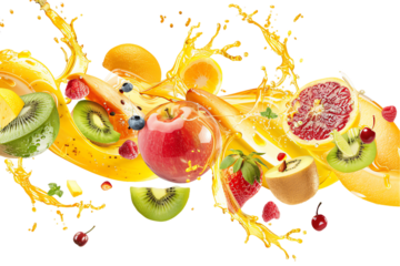 fruit in splash flying transparent background