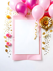 balloon and golden ribbon Happy Birthday celebration card banner template background