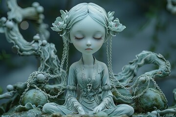 Enchantment of Moonlight: Serene Female Figure in Intricate Chains