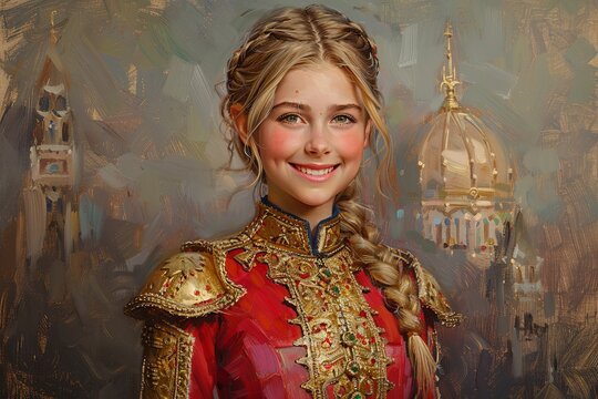 Smiling Superhero Girl: Detailed Portrait Painting