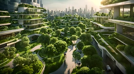 Eco-Futuristic Cityscape. A Symphony of Green Spaces