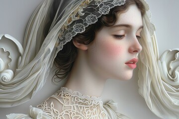 Matte Finish Art Nouveau Intricate Frame with Delicate Filigree and Lace Detail