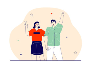 Young people cheering up for team. Happiness vector illustration