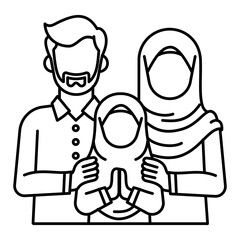 Happy Eid Al-Adha Mubarak Outline Icon and Moeslem greetings