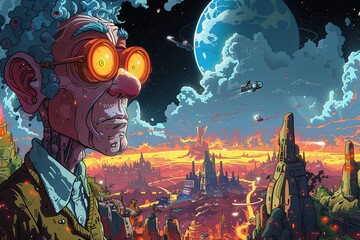 Quirky Comedian's Futuristic Alien World: Cell-Shaded Portrait in Trendy Style