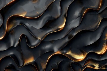 3D abstract wallpaper. Three-dimensional dark golden and black background. golden wallpaper. Black and gold background - generative ai