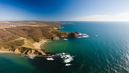 Aerial view of a scenic coastal landscape